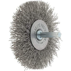 Tru-Maxx - 3" OD, 1/4" Shank Diam, Crimped Stainless Steel Wheel Brush - 1/2" Face Width, 13/16" Trim Length, 0.014" Filament Diam, 20,000 RPM - Exact Tool & Supply