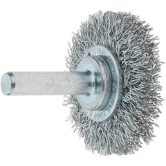 Tru-Maxx - 1-1/2" OD, 1/4" Shank Diam, Crimped Steel Wheel Brush - 1/4" Face Width, 3/8" Trim Length, 0.0118" Filament Diam, 20,000 RPM - Exact Tool & Supply