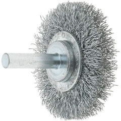 Tru-Maxx - 2" OD, 1/4" Shank Diam, Crimped Steel Wheel Brush - 3/8" Face Width, 7/16" Trim Length, 0.014" Filament Diam, 20,000 RPM - Exact Tool & Supply
