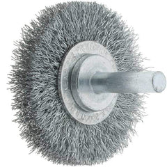 Tru-Maxx - 2" OD, 1/4" Shank Diam, Crimped Steel Wheel Brush - 3/8" Face Width, 7/16" Trim Length, 0.008" Filament Diam, 20,000 RPM - Exact Tool & Supply