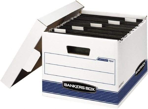 BANKERS BOX - 1 Compartment, 12-5/8" Wide x 10" High x 15-5/8" Deep, Storage Box - Corrugated Cardboard, White/Blue - Exact Tool & Supply