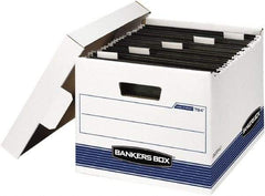 BANKERS BOX - 1 Compartment, 12-5/8" Wide x 10" High x 15-5/8" Deep, Storage Box - Corrugated Cardboard, White/Blue - Exact Tool & Supply