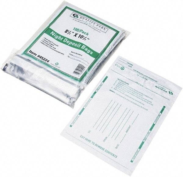 Quality Park - 1 Compartment, 8-1/2" Wide x 10-1/2" High x 1-3/16" Deep, Deposit Bag - Plastic, White - Exact Tool & Supply