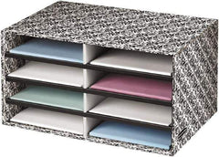 BANKERS BOX - 8 Compartments, 19-1/2" Wide x 10-1/4" High x 12-3/8" Deep, Literature Organizer - Corrugated Cardboard, White/Black - Exact Tool & Supply