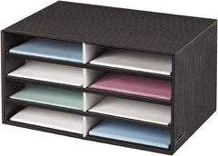 BANKERS BOX - 8 Compartments, 19-1/2" Wide x 10-1/4" High x 12-3/8" Deep, Literature Organizer - Corrugated Cardboard, Black/Gray - Exact Tool & Supply