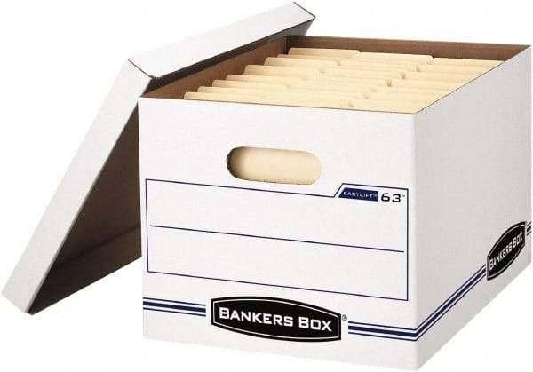 BANKERS BOX - 1 Compartment, 12-3/4" Wide x 10-1/2" High x 13-1/4" Deep, Storage Box - Corrugated Cardboard, White/Blue - Exact Tool & Supply