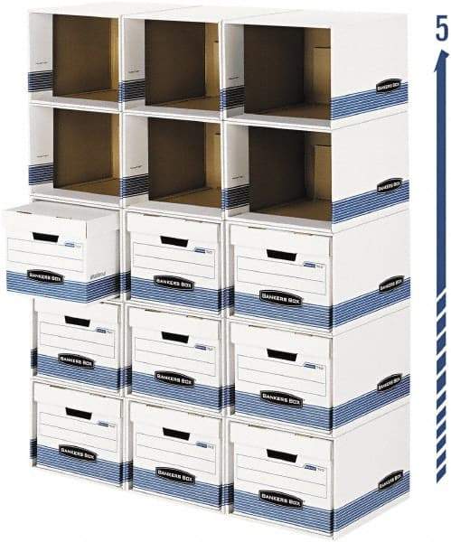 BANKERS BOX - 1 Compartment, 6-1/2" Wide x 21-3/4" High x 6-1/2" Deep, Storage Box - Corrugated, White/Blue - Exact Tool & Supply