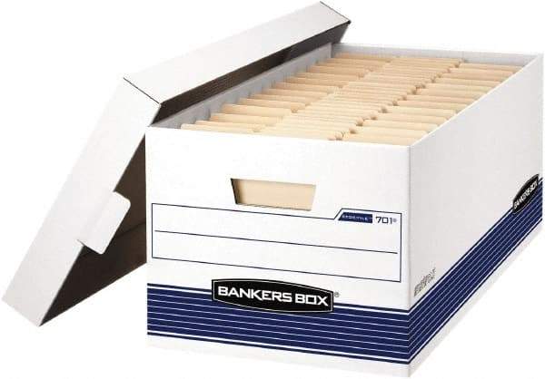 BANKERS BOX - 1 Compartment, 12-7/8" Wide x 10-1/4" High x 25-3/8" Deep, Storage Box - Corrugated Cardboard, White/Blue - Exact Tool & Supply