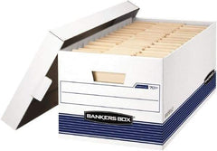 BANKERS BOX - 1 Compartment, 12-7/8" Wide x 10-1/4" High x 25-3/8" Deep, Storage Box - Corrugated Cardboard, White/Blue - Exact Tool & Supply