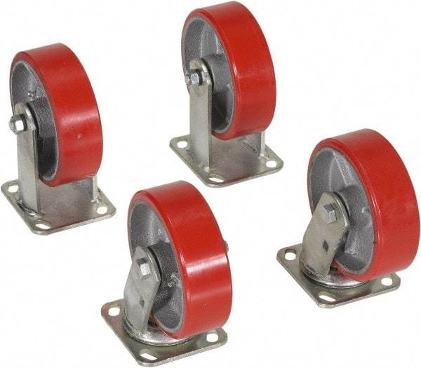 Vestil - 6" Diam x 2" Wide, Poly-On-Steel (2) Rigid (2) Swivel Caster - 4,800 Lb Capacity, Top Plate Mount, 4" x 4-1/2" Plate - Exact Tool & Supply