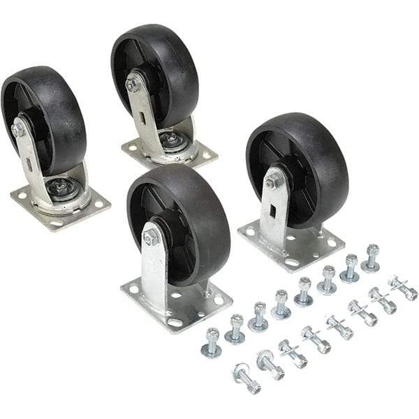 Vestil - 6" Diam x 2" Wide, Glass Filled Nylon (2) Rigid (2) Swivel Caster - 4,800 Lb Capacity, Top Plate Mount, 4" x 4-1/2" Plate - Exact Tool & Supply
