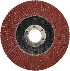 3M - 80 Grit, 4-1/2" Disc Diam, 7/8" Center Hole, Type 27 Ceramic Flap Disc - 13,300 Max RPM, Polyester Backing, Arbor Attaching System, Coated - Exact Tool & Supply