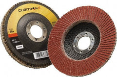 3M - 80 Grit, 4-1/2" Disc Diam, 7/8" Center Hole, Type 27 Ceramic Flap Disc - 13,300 Max RPM, Polyester Backing, Arbor Attaching System, Coated - Exact Tool & Supply