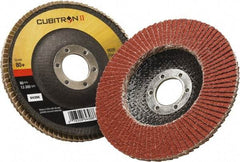3M - 40 Grit, 4-1/2" Disc Diam, 5/8-11 Center Hole, Type 27 Ceramic Flap Disc - 13,300 Max RPM, Polyester Backing, Arbor Attaching System, Coated - Exact Tool & Supply