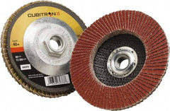 3M - 40 Grit, 4-1/2" Disc Diam, 5/8-11 Center Hole, Type 27 Ceramic Flap Disc - 13,300 Max RPM, Polyester Backing, Arbor Attaching System, Coated - Exact Tool & Supply