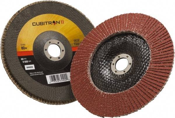 3M - 80 Grit, 7" Disc Diam, 7/8" Center Hole, Type 29 Ceramic Flap Disc - 8,500 Max RPM, Polyester Backing, Arbor Attaching System, Coated - Exact Tool & Supply