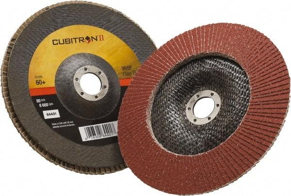 3M - 60 Grit, 7" Disc Diam, 7/8" Center Hole, Type 29 Ceramic Flap Disc - 8,500 Max RPM, Polyester Backing, Arbor Attaching System, Coated - Exact Tool & Supply
