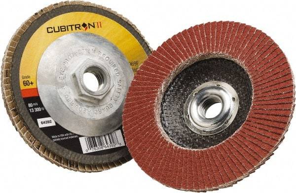 3M - 60 Grit, 4" Disc Diam, 3/8-24 Center Hole, Type 29 Ceramic Flap Disc - 15,000 Max RPM, Polyester Backing, Arbor Attaching System, Coated - Exact Tool & Supply