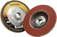 3M - 80 Grit, 4-1/2" Disc Diam, 5/8-11 Center Hole, Type 29 Ceramic Flap Disc - 13,300 Max RPM, Polyester Backing, Arbor Attaching System, Coated - Exact Tool & Supply