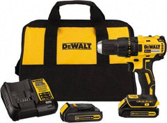 DeWALT - 20 Volt 1/2" Chuck Mid-Handle Cordless Drill - 0-1600 RPM, Reversible, 2 Lithium-Ion Batteries Included - Exact Tool & Supply