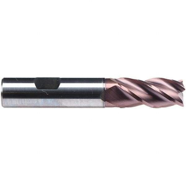 Emuge - 20mm Diam, 38mm LOC, 4 Flute Solid Carbide Roughing & Finishing End Mill - TiAlN Finish, 104mm OAL, 20mm Shank Diam, Weldon Shank, 38° Helix, Centercutting, Long Length - Exact Tool & Supply