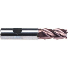 Emuge - 20mm Diam, 38mm LOC, 4 Flute Solid Carbide Roughing & Finishing End Mill - TiAlN Finish, 104mm OAL, 20mm Shank Diam, Weldon Shank, 38° Helix, Centercutting, Long Length - Exact Tool & Supply