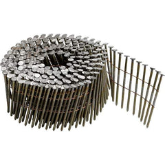 DeWALT - 12 Gauge 2.38" Long Roofing Nails for Power Nailers - Steel, Galvanized Finish, Ring Shank, Coil Collation, Round Head, Blunt Diamond Point - Exact Tool & Supply