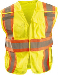 OccuNomix - Size L High Visibility Yellow Mesh Expandable Vest - 44 to 46" Chest, ANSI 107-2015, Hook & Loop Closure, 3 Pockets, Polyester - Exact Tool & Supply