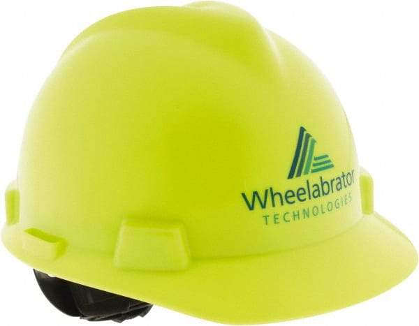 MSA - ANSI Type I, Class E Rated, 4-Point, Ratchet Adjustment Hard Hat - Size 6-1/2 to 8, Blue, Standard Brim, Wheelbrator - Exact Tool & Supply