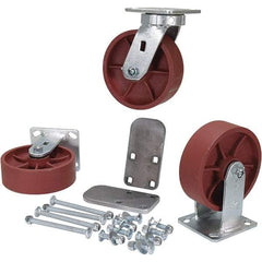 Vestil - 6" Diam x 2" Wide, Semi-Steel (2) Rigid (2) Swivel Caster - 6,000 Lb Capacity, Top Plate Mount, 4" x 4-1/2" Plate - Exact Tool & Supply