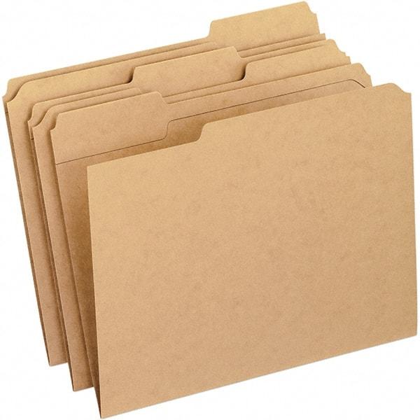 Pendaflex - 9-7/8 x 11-3/4", Letter Size, Brown, File Folders with Top Tab - 11 Point Stock, Assorted Tab Cut Location - Exact Tool & Supply