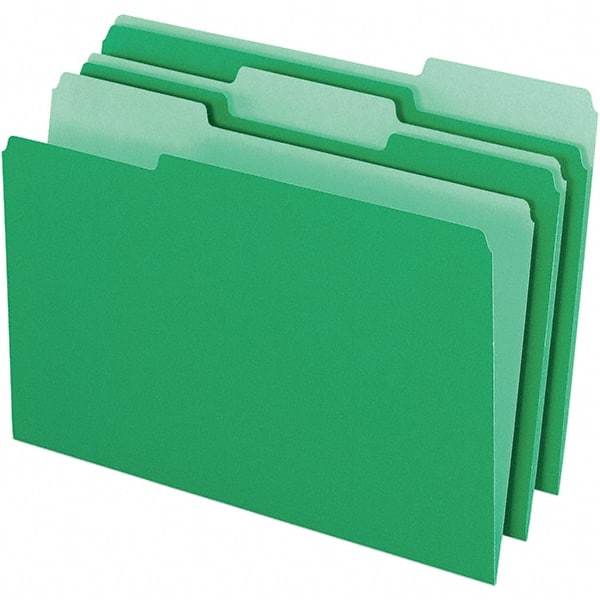 Pendaflex - 9-1/2 x 14-5/8", Legal, Green/Light Green, File Folders with Top Tab - 11 Point Stock, Assorted Tab Cut Location - Exact Tool & Supply