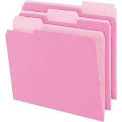 Pendaflex - 9-1/2 x 11-5/8", Letter Size, Pink, File Folders with Top Tab - 11 Point Stock, Assorted Tab Cut Location - Exact Tool & Supply