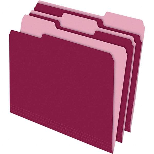Pendaflex - 11-5/8 x 9-3/16", Letter Size, Burgundy, File Folders with Top Tab - 11 Point Stock, Assorted Tab Cut Location - Exact Tool & Supply