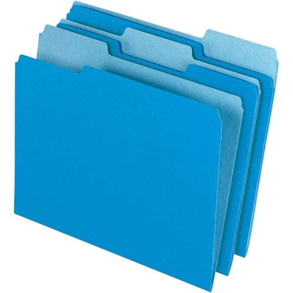 Pendaflex - 11-5/8 x 9-3/16", Letter Size, Blue, File Folders with Top Tab - 11 Point Stock, Assorted Tab Cut Location - Exact Tool & Supply