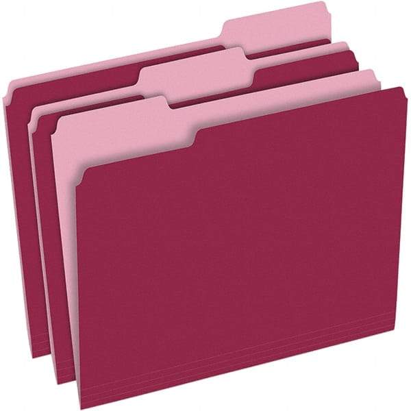 Pendaflex - 9-1/2 x 11-5/8", Letter Size, Burgundy, File Folders with Top Tab - 11 Point Stock, Assorted Tab Cut Location - Exact Tool & Supply