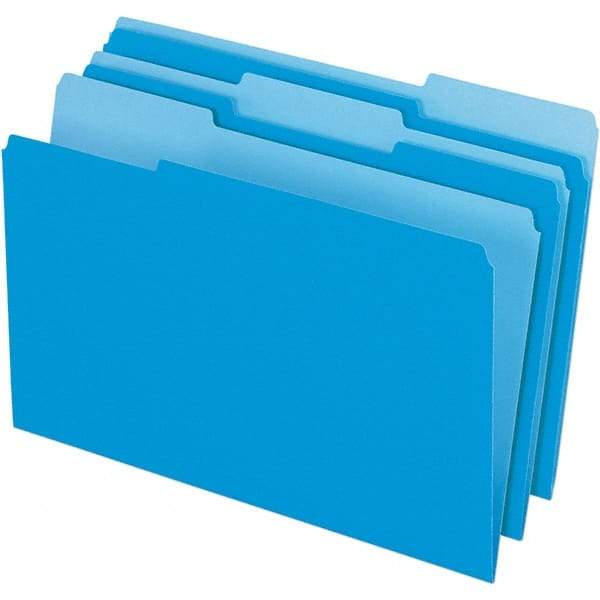 Pendaflex - 14-5/8 x 9-3/16", Legal, Blue, File Folders with Top Tab - 11 Point Stock, Assorted Tab Cut Location - Exact Tool & Supply