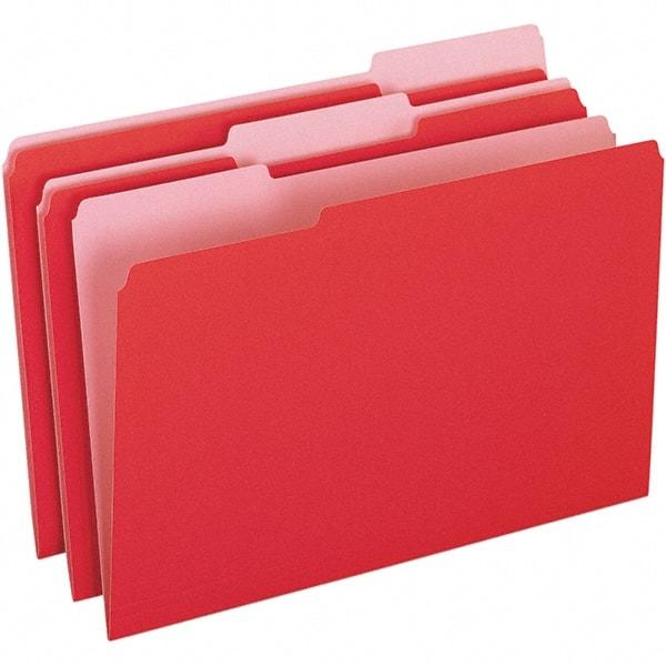 Pendaflex - 9-1/2 x 14-5/8", Legal, Red/Light Red, File Folders with Top Tab - 11 Point Stock, Assorted Tab Cut Location - Exact Tool & Supply