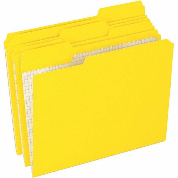 Pendaflex - 9-1/2 x 11-5/8", Letter Size, Yellow, File Folders with Top Tab - 11 Point Stock, Assorted Tab Cut Location - Exact Tool & Supply