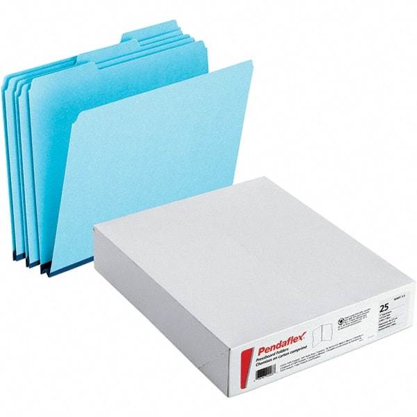 Pendaflex - 11-3/4 x 9-1/2", Letter Size, Blue, File Folders with Top Tab - Assorted Tab Cut Location - Exact Tool & Supply