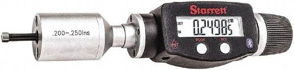 Starrett - 0.2" to 0.25", IP67, Carbide Face Electronic Inside Micrometer - 0.00005" Resolution, 0.00015" Accuracy, 3/4" Gage Depth - Exact Tool & Supply