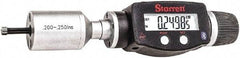 Starrett - 0.2" to 0.25", IP67, Carbide Face Electronic Inside Micrometer - 0.00005" Resolution, 0.00015" Accuracy, 3/4" Gage Depth - Exact Tool & Supply