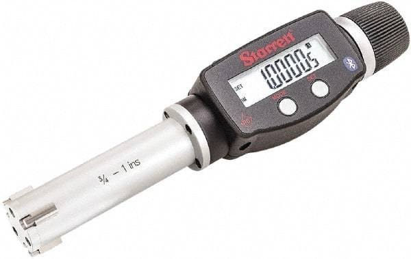 Starrett - 3/4" to 1", IP67, Carbide Face Electronic Inside Micrometer - 0.00005" Resolution, 0.00015" Accuracy, 2-5/8" Gage Depth - Exact Tool & Supply