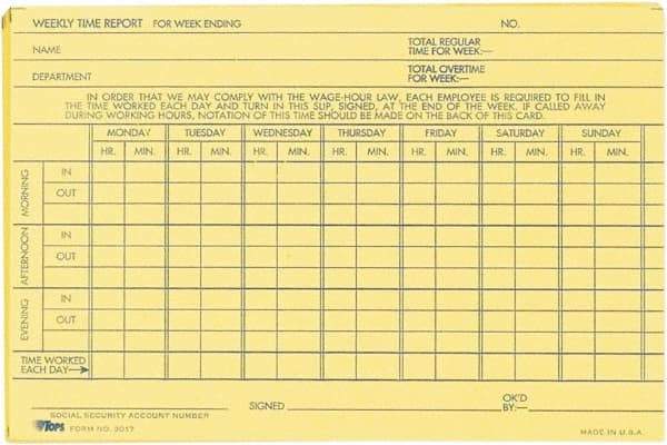 TOPS - 29/32" High x 6-51/64" Wide Weekly Time Cards - Use with Manual Time Record - Exact Tool & Supply