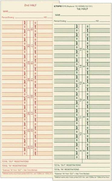 TOPS - 4-1/16" High x 11-1/8" Wide Bi-Weekly Time Cards - Use with Acroprint L34B, Cincinnati CH-131, Lathem CH-131, Simplex 10-100382, 1950-9631 - Exact Tool & Supply