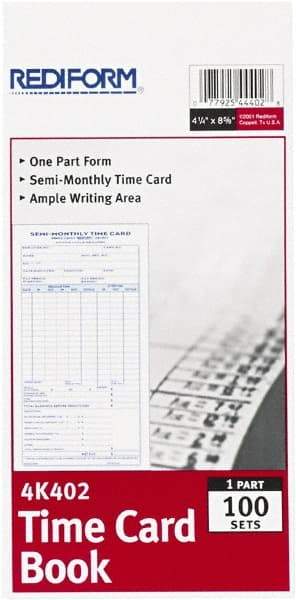 REDIFORM - 29/32" High x 4-13/64" Wide Bi-Weekly Time Cards - Use with Manual Time Record - Exact Tool & Supply