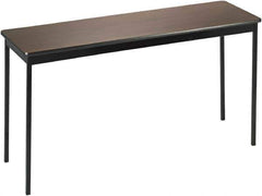Barricks - 18" Long x 60" Wide x 30" High Stationary Rectangular Utility Tables - 3/4" Thick, Walnut & Black, Wood Grain Laminate/Steel - Exact Tool & Supply