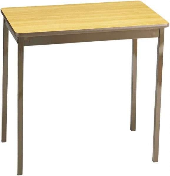 Barricks - 18" Long x 30" Wide x 30" High Stationary Rectangular Utility Tables - 3/4" Thick, Oak & Brown, Wood Grain Laminate/Steel - Exact Tool & Supply