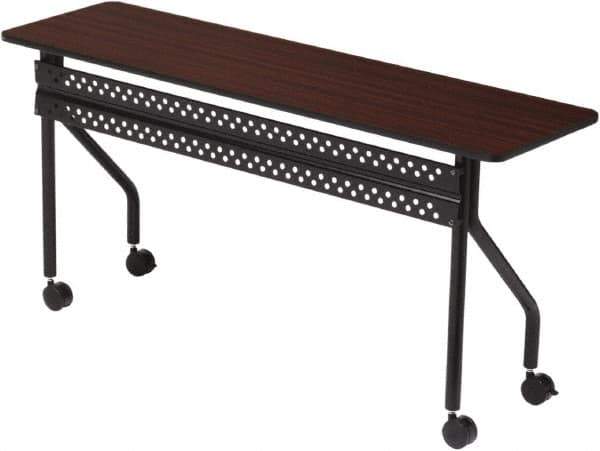 ICEBERG - 18" Long x 72" Wide x 29" High Stationary Rectangular Training Table - 3/4" Thick, Mahogany & Black, Melamine/Laminate/Steel - Exact Tool & Supply