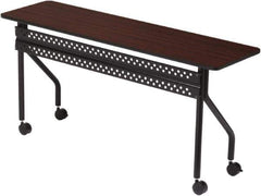 ICEBERG - 18" Long x 72" Wide x 29" High Stationary Rectangular Training Table - 3/4" Thick, Mahogany & Black, Melamine/Laminate/Steel - Exact Tool & Supply